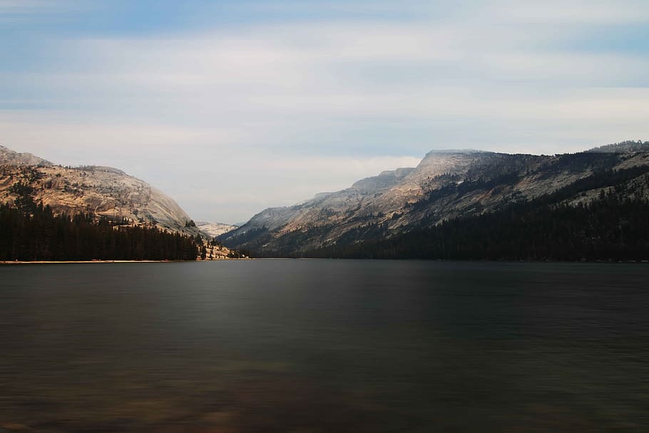 yosemite, lake, national park, fog, mountains, water, nature, HD wallpaper