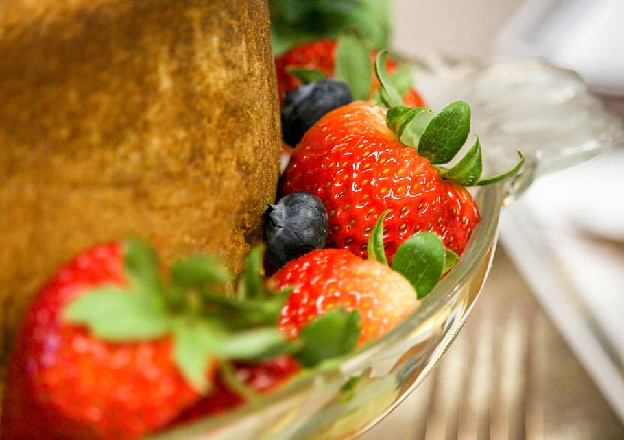 cake, blueberry, strawberry, fork, bunted, food and drink, fruit HD wallpaper