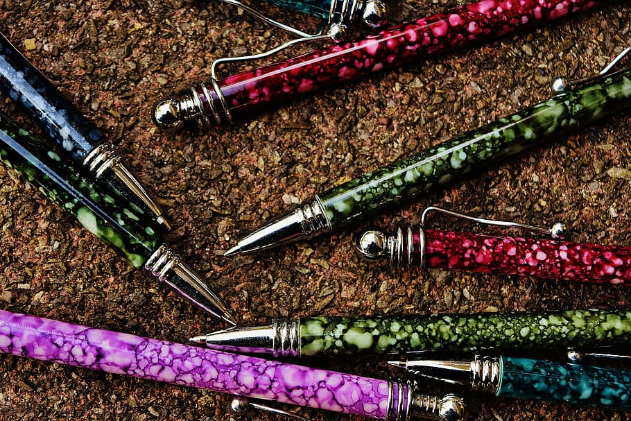 pen, writing implement, leave, office, colorful, office accessories HD wallpaper