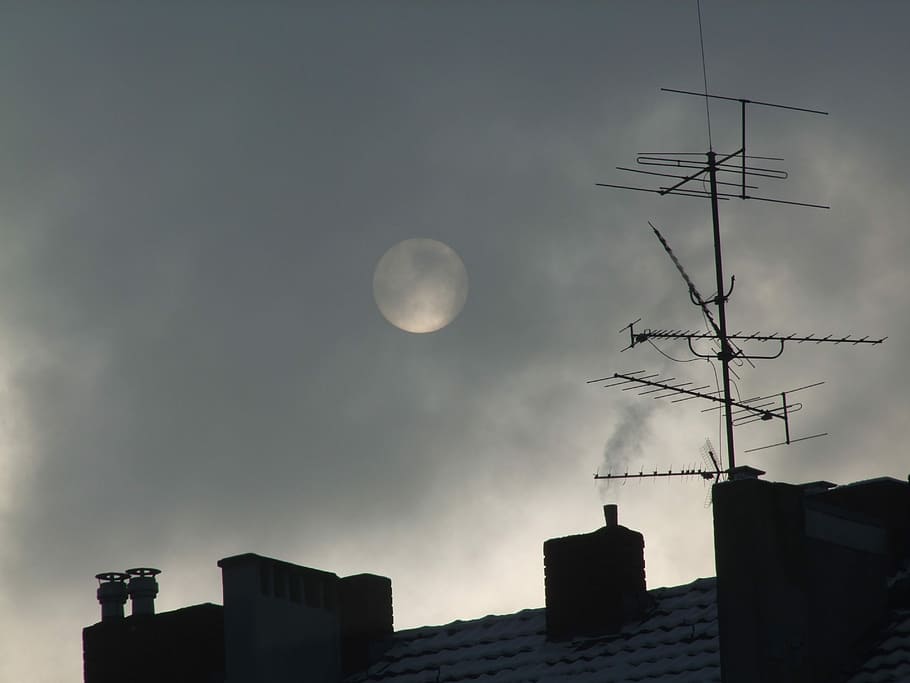 Full Moon, Moon, Roof, Roof, Tile, Mood, sky, atmosphere, mysticism, HD wallpaper