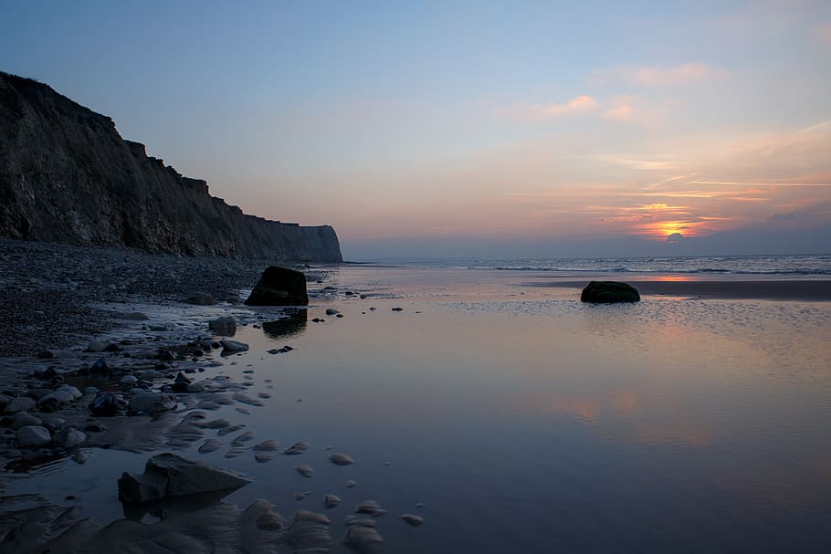 sun, escalles, sunset, twilight, clouds, landscape, sea, france HD wallpaper