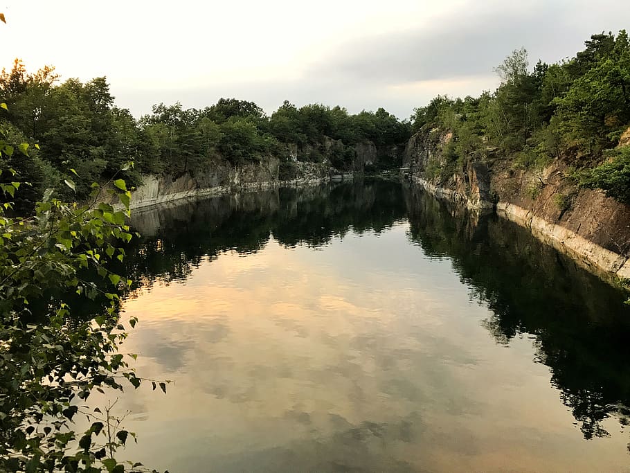quarry, poland, view, water, tree, reflection, plant, sky, tranquility HD wallpaper