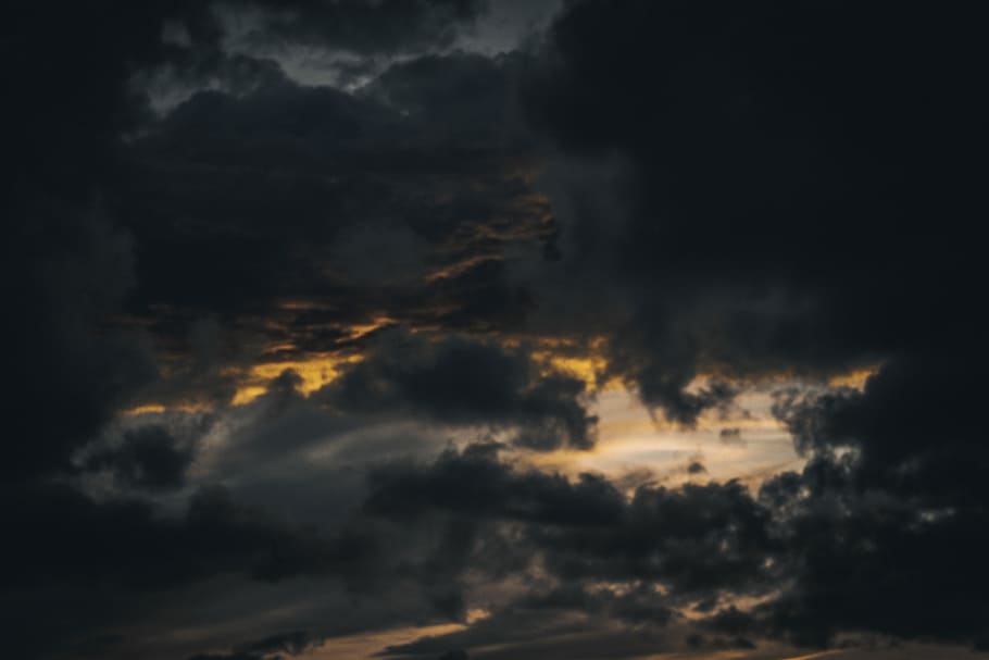 gray clouds during sunset, black clouds, sky, night, dark, sunrise HD wallpaper