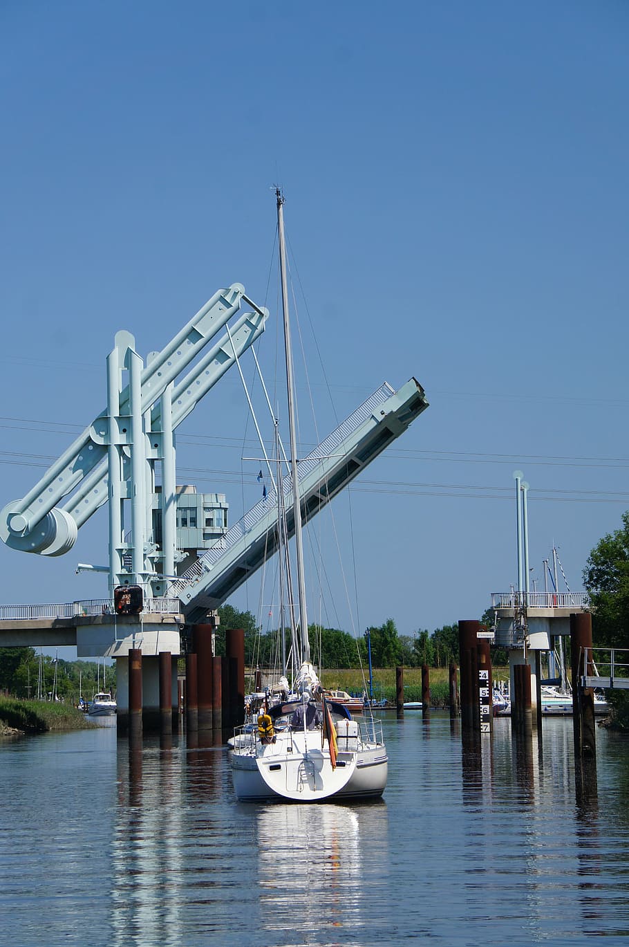 bridge, elbe, river, ship, water, sailing boat, nautical vessel HD wallpaper