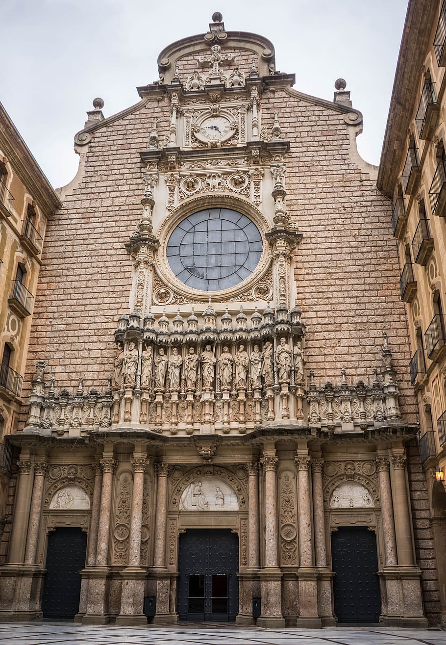 white concrete church, Montserrat, Monastery, Spain, Travel, architecture, HD wallpaper