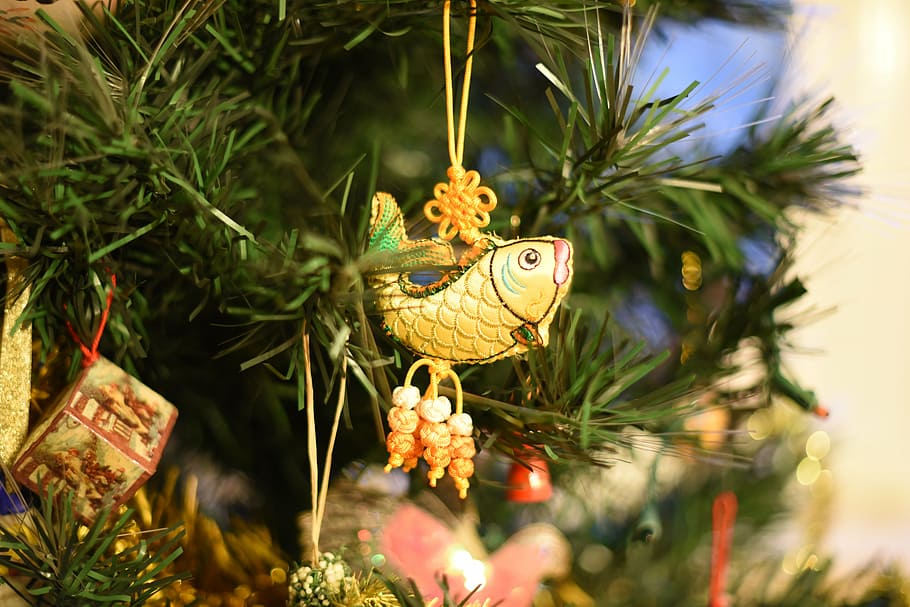 christmas, decoration, tree, fish, christmas decoration, xmas HD wallpaper
