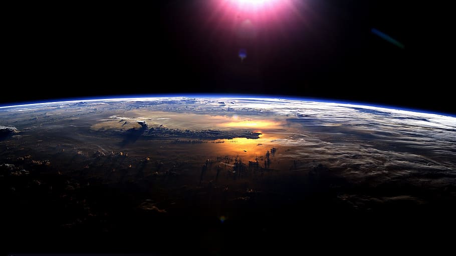 space, universe, satellite, sky, planet - space, nature, lens flare HD wallpaper