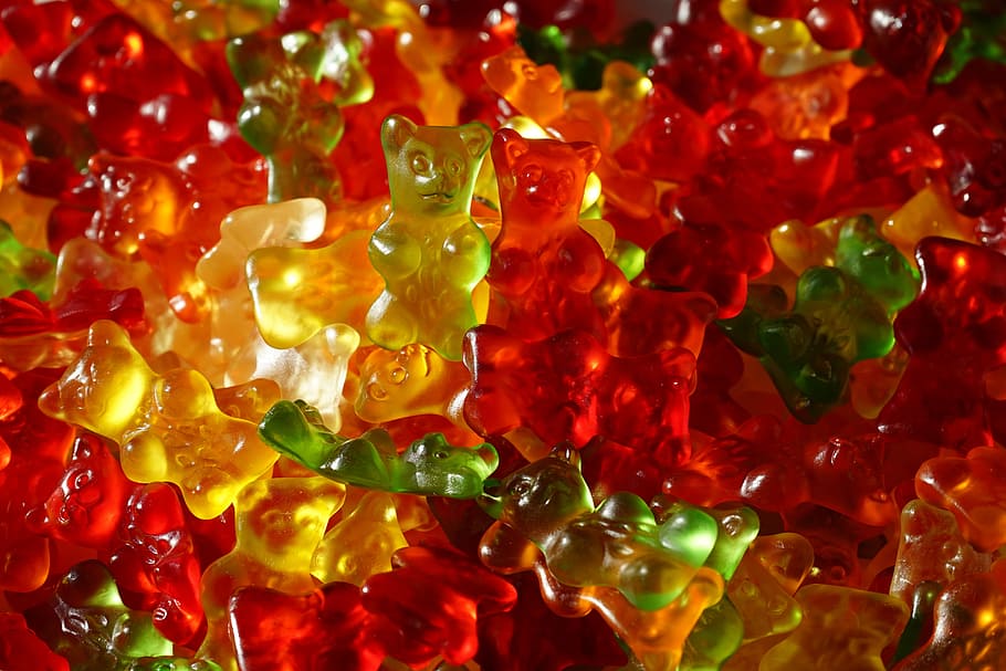 Gummi Bears, Fruit Gums, Sweetness, colorful, gelatin, food, HD wallpaper