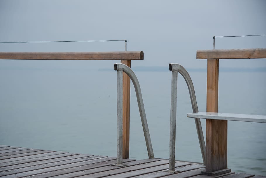 Web, Railing, Water, Stairs, Lake, boardwalk, nature, building, HD wallpaper