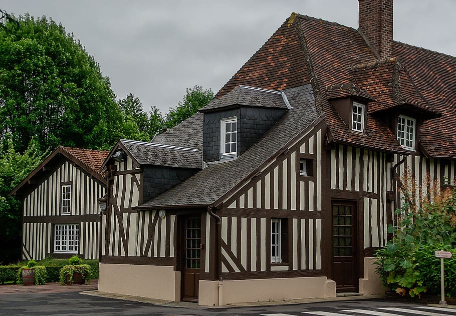 normandy, stud, old house, roofing, architecture, building exterior HD wallpaper