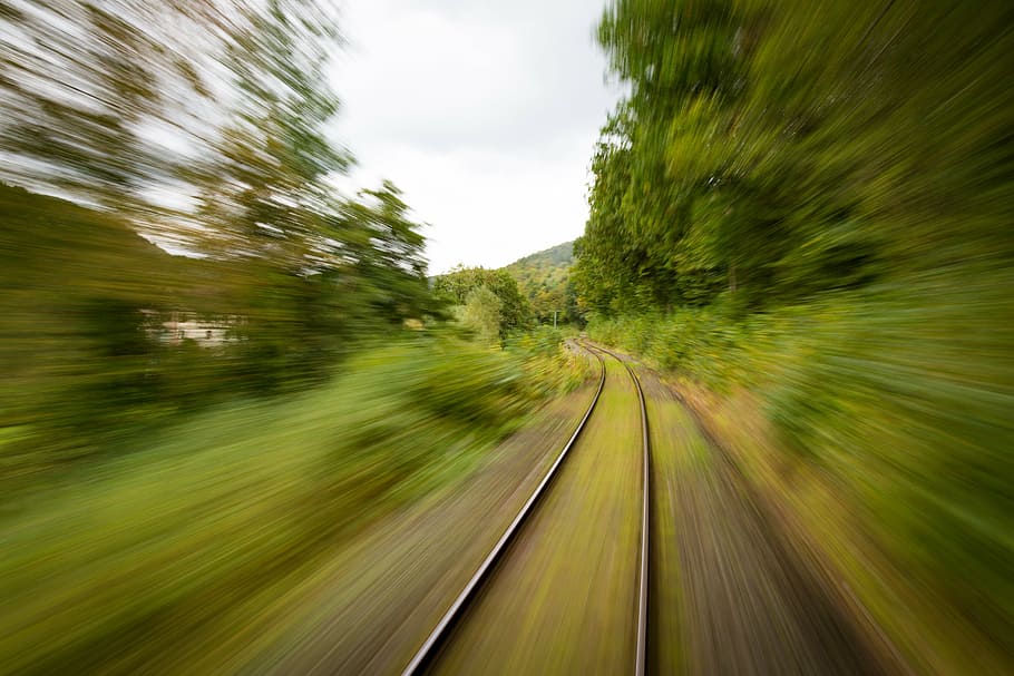 time-lapse photography of railway during daytime, train, travel, HD wallpaper