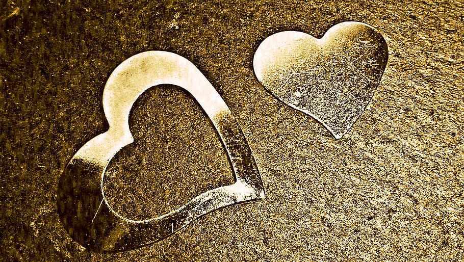 two heart glass decor on brown surface, luck, in seventh heaven, HD wallpaper