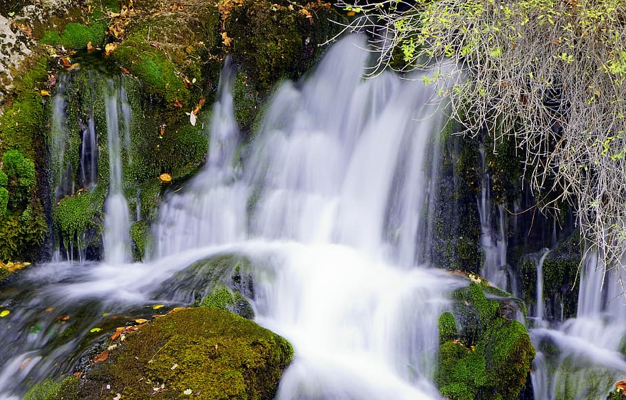 waterfall, river, rocks, stones, vegetation, silk effect, nature HD wallpaper
