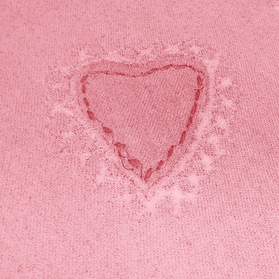 red textile with embroidered heart, love, valentine' day, paper, HD wallpaper