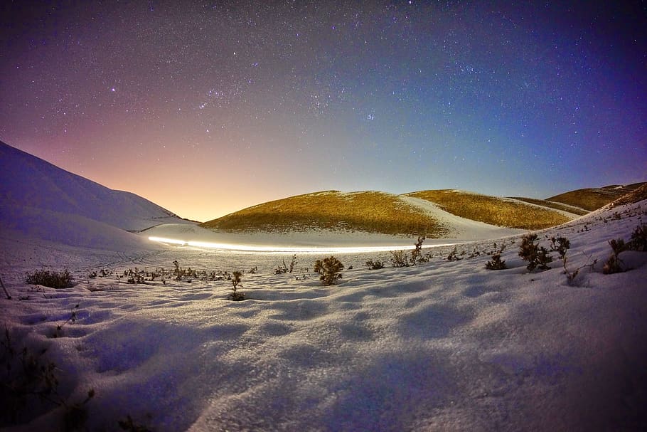 experimental, stars, night, snow, scenics - nature, winter HD wallpaper