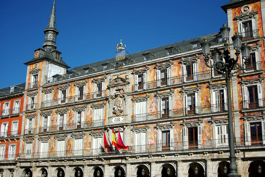 brown and grey concrete building, spain, madrid, plaza mayor, HD wallpaper
