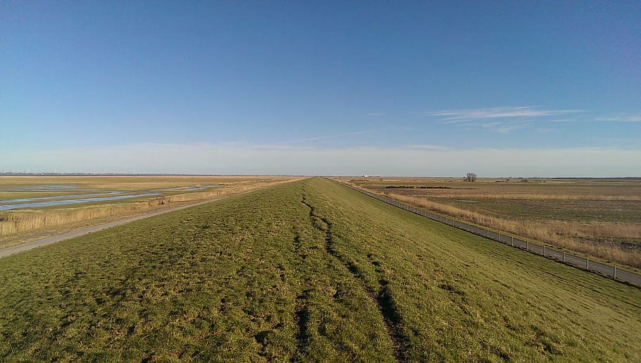 outer dike, germany, elbe, balje, landscape, sky, environment HD wallpaper