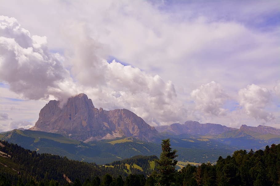 dolomites, mountain, prato, rock, clouds, sky, nature, landscape HD wallpaper