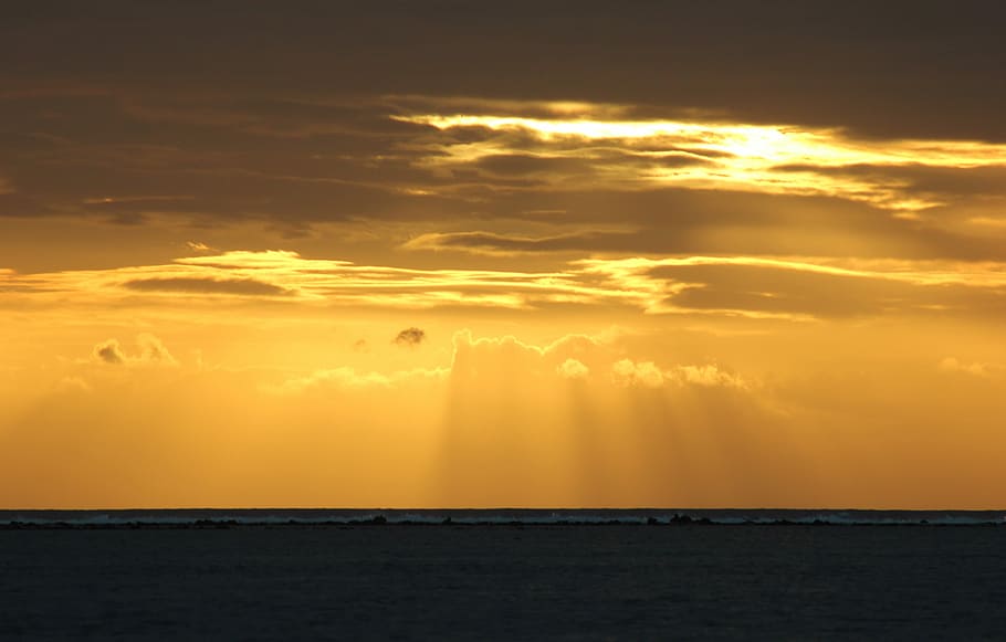 Sun, Sunset, Reflection, Sea, Orange, clouds, nature, sky, tranquility HD wallpaper