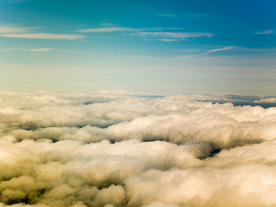white cloudy sky under blue sky, aerial photography of clouds, HD wallpaper