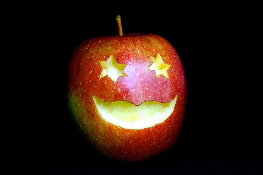 fruits, apple, face, laugh, star, eyes, mouth, food, food and drink HD wallpaper