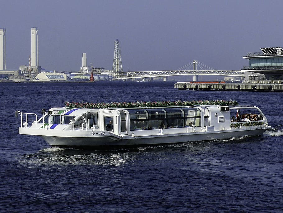 Seabass transport in Yokohama, Japan, boat, city, photo, ocean, HD wallpaper