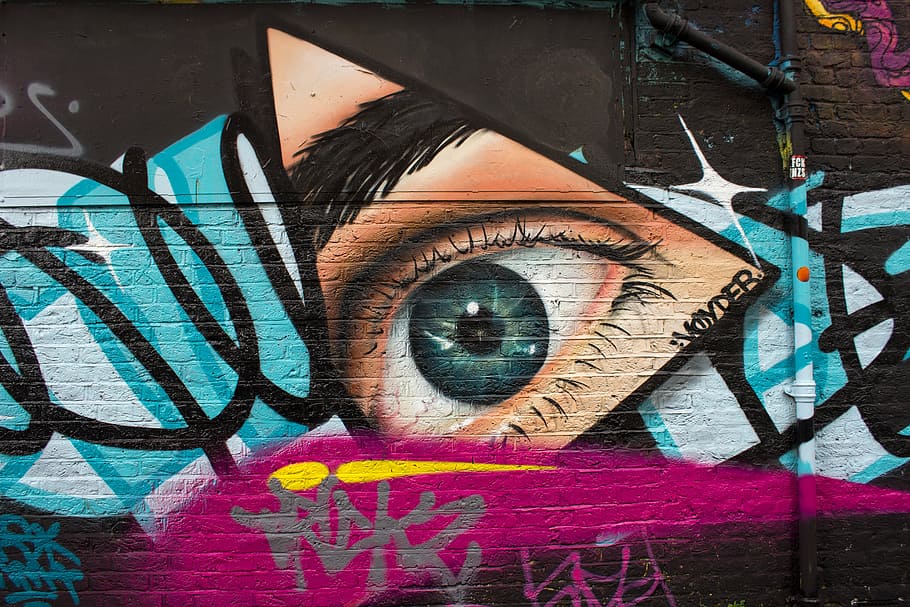 graffiti with wall arts at daytime, street art, london, shoreditch