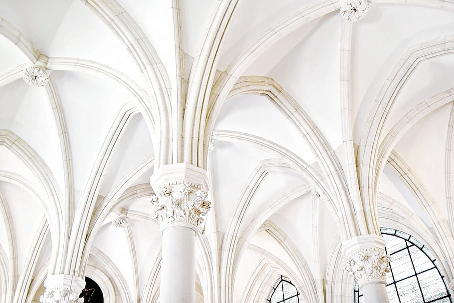white ceiling, arches, architecture, building, columns, craftsmanship HD wallpaper