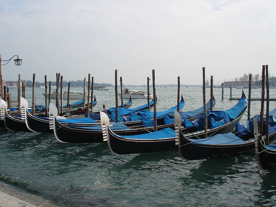 gondolas, venice, water, boating, italy, sea, city, nautical vessel HD wallpaper
