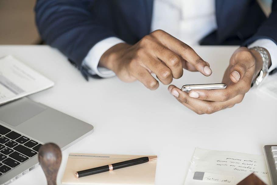 person using phone, business, office, composition, paper, laptop HD wallpaper