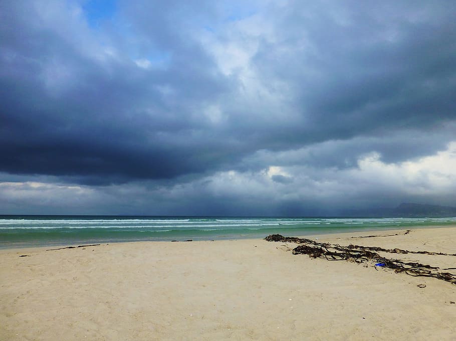 beach, sea, gloomy, clouds, ocean, land, water, sky, cloud - sky HD wallpaper
