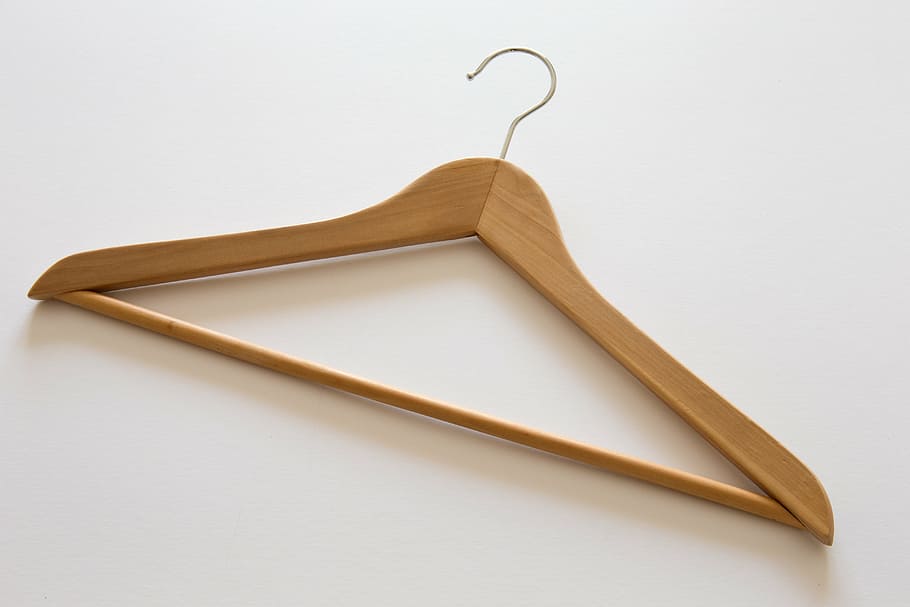 brown wooden clothes hanger, traditional, beech wood, jacket
