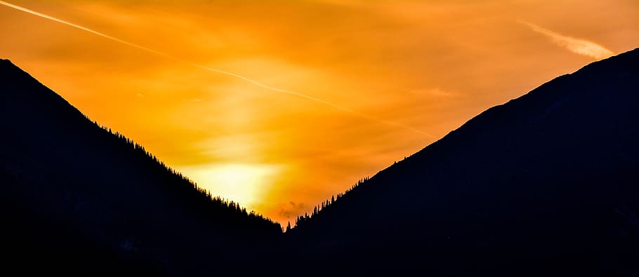 sunrise, mountains, treetops, sky, nature, lighting, beauty in nature HD wallpaper