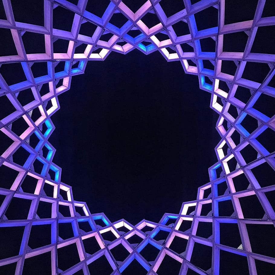 purple frame graphic, high angle photography of structural building HD wallpaper