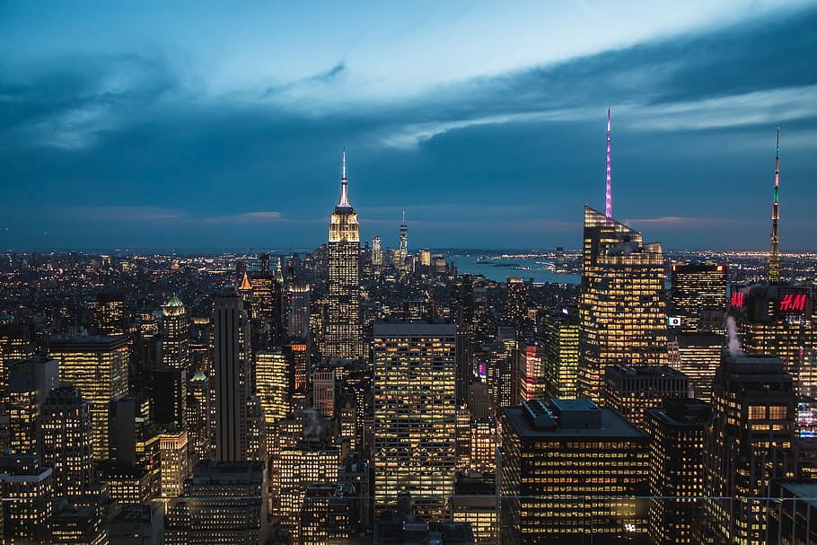 Empire State Building at night time, New, York city, cloud, cloudy HD wallpaper