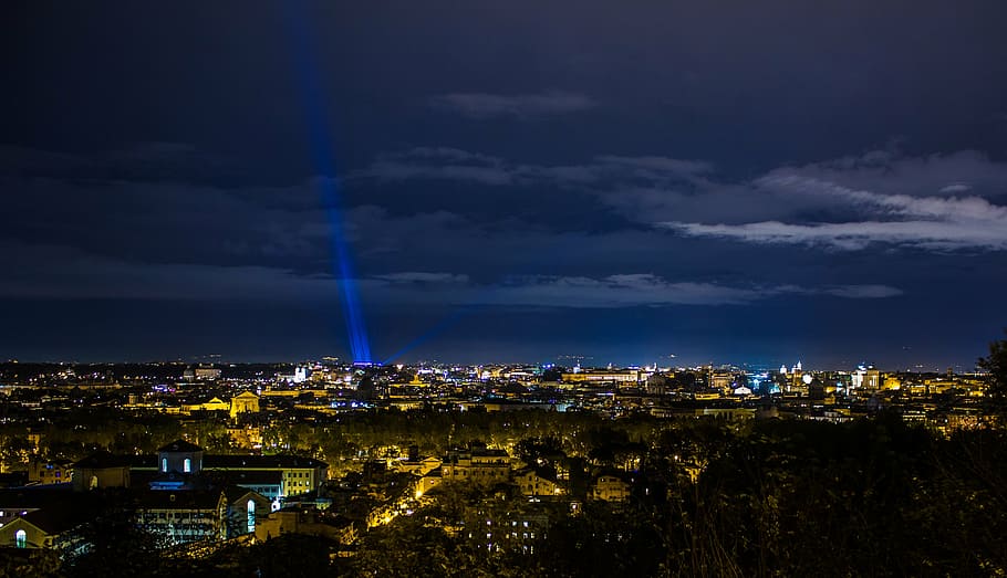 bird eye view of high rise buildings, rome, night, glow, illuminated HD wallpaper