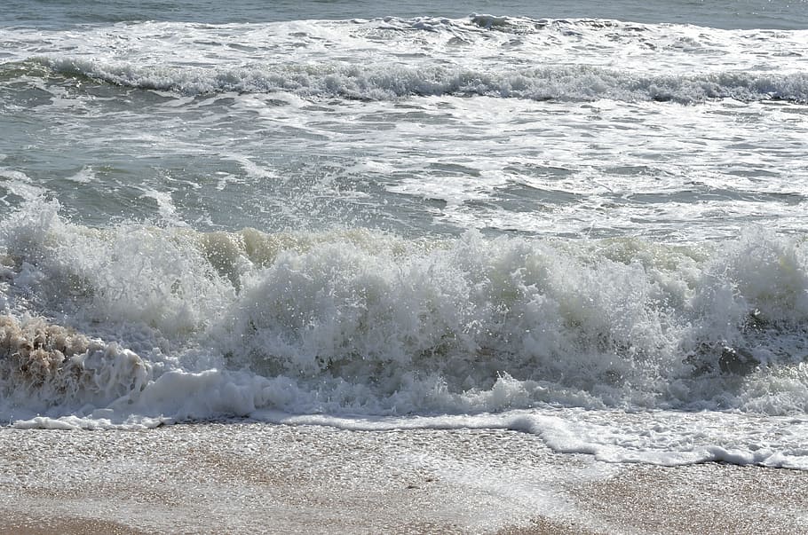 surf, wave, water, sea, foam, ocean, beach, seashore, nature HD wallpaper