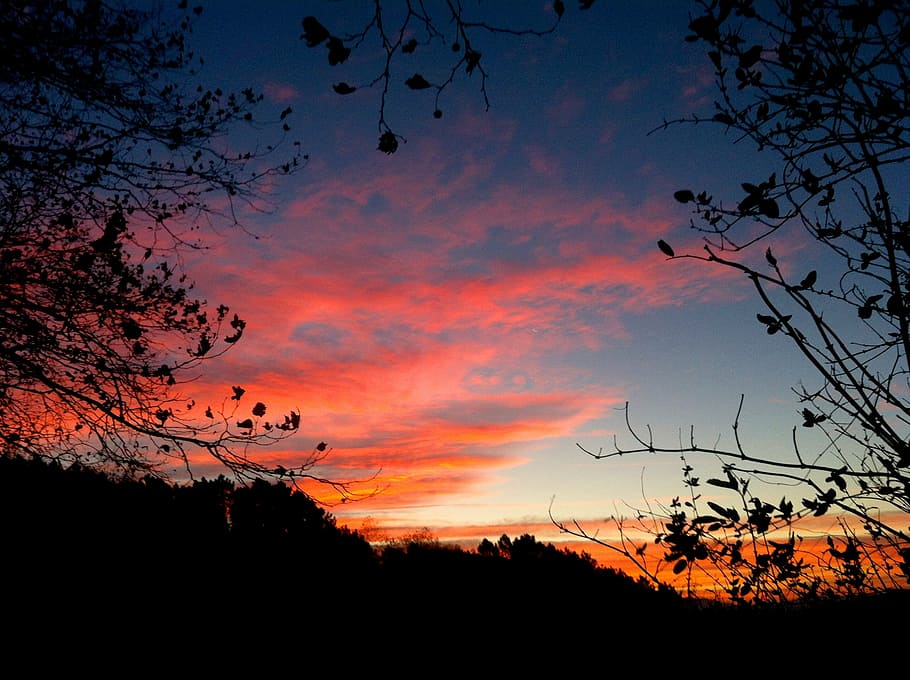 sunset, dawn, autumn, beauty, mountain, landscape, clouds, sky HD wallpaper