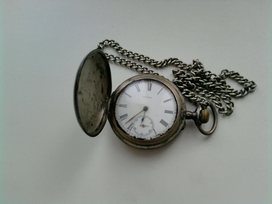 old clock, silver, former, time, studio shot, indoors, watch HD wallpaper