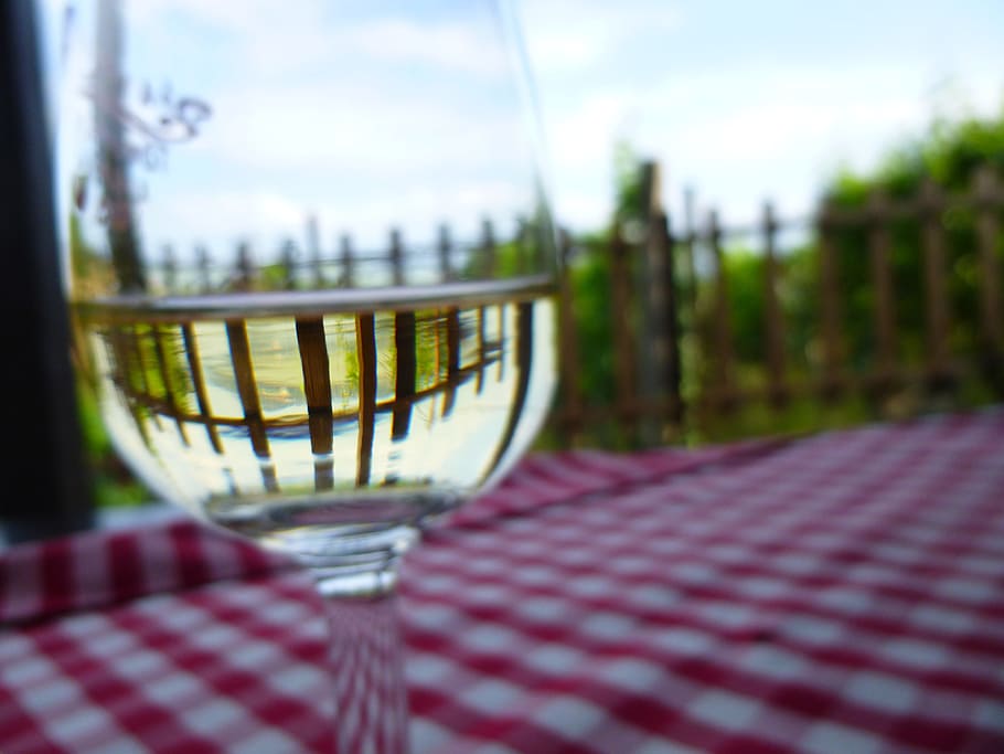 selective focus photography of clear wine glass near fence, badacsony, HD wallpaper