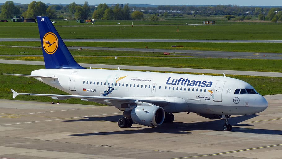white Lufthansa airplane, aircraft, landing, airport, fly, travel, HD wallpaper