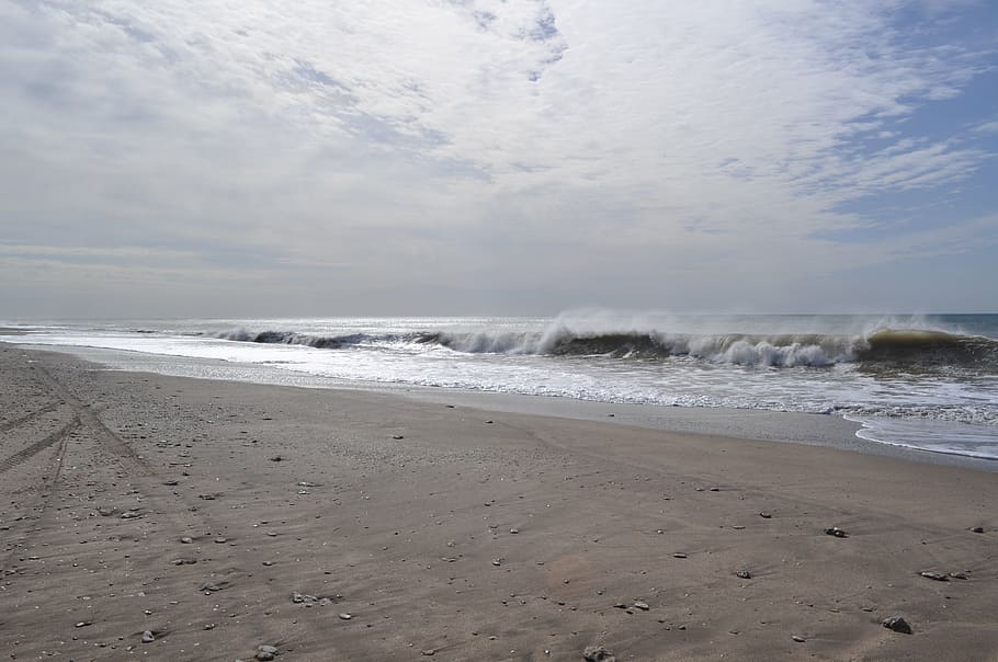 sea, waves, beach, sand, landscape, water, motion, beauty in nature HD wallpaper