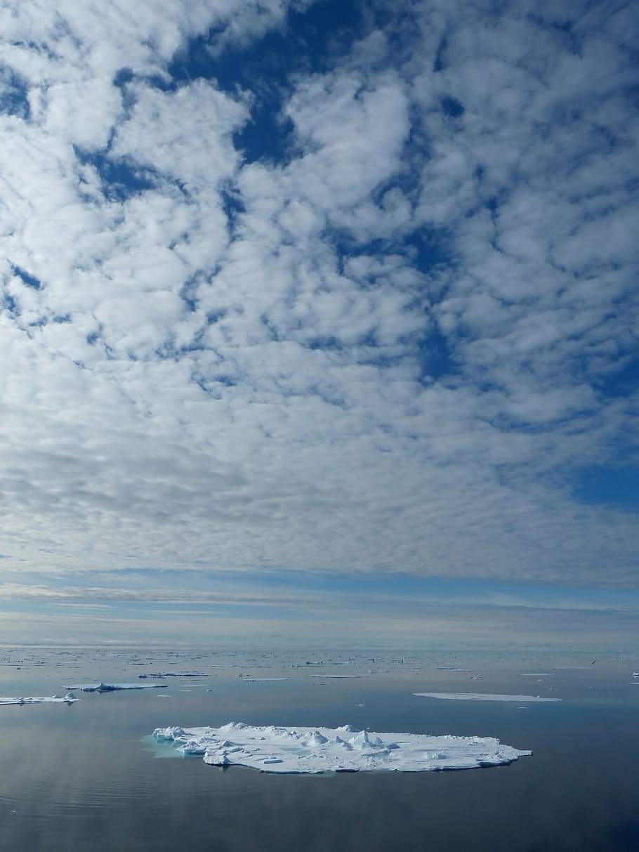 spitsbergen, arctic ocean, sky, clouds, ice floe, winter, snowfall HD wallpaper