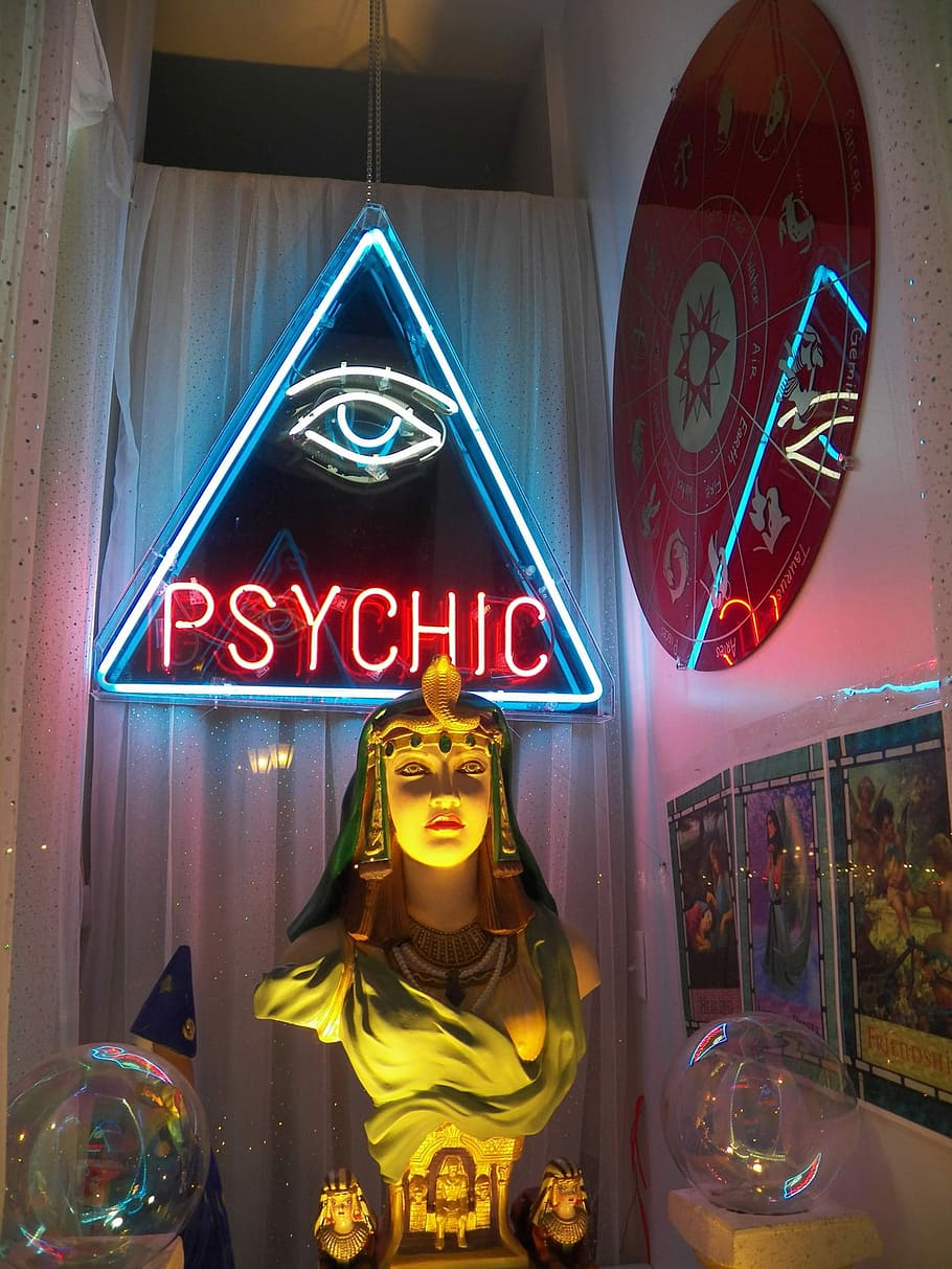 Cleopatra headbust figurine, Psychic, wall, LED, sign, psychics, HD wallpaper