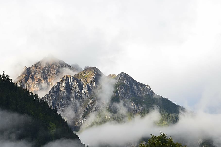 landscape photography of gray mountains, fog, cloud, tibet HD wallpaper
