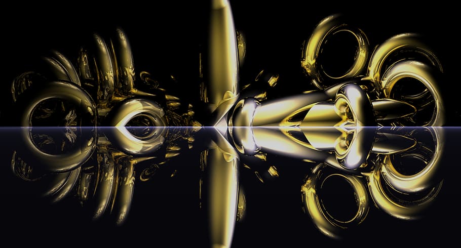 gold, mirroring, graphic, abstract, fractal, surreal, expressive HD wallpaper