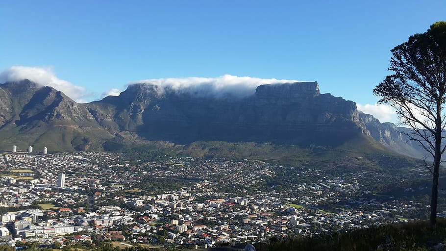 Table, Mountain, Cap, Town, Nature, landscape, outdoors, sky HD wallpaper