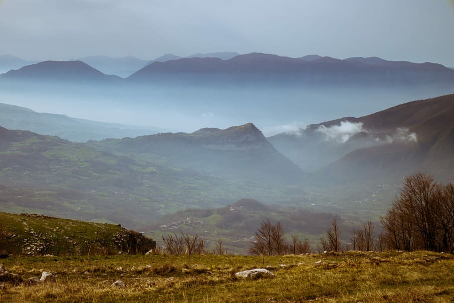 Mountain, Landscape, Clouds, Nature, green, vista, cloudy, horizon HD wallpaper