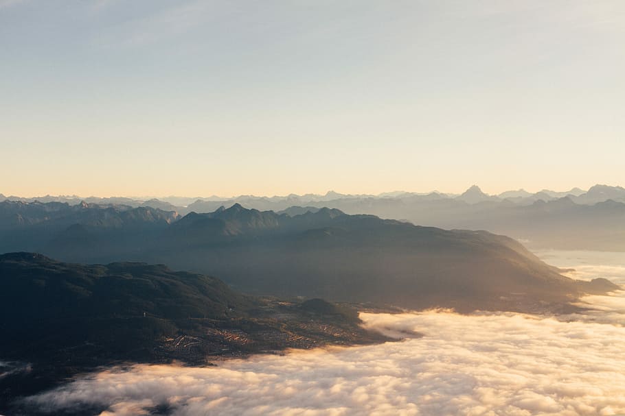 white seaclouds on mountain ridge, scenery of sea of clouds, horizon HD wallpaper