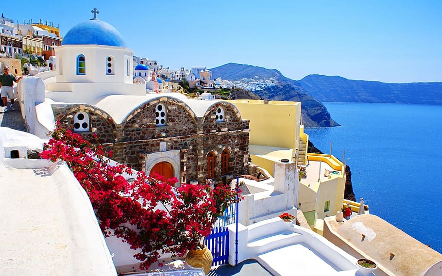 landscape photography of Santorini, Greece, island, travel, sea, HD wallpaper